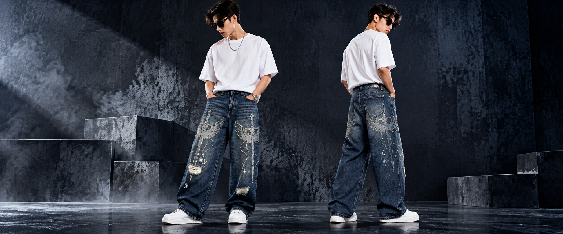 Men's distressed Laser with Studs