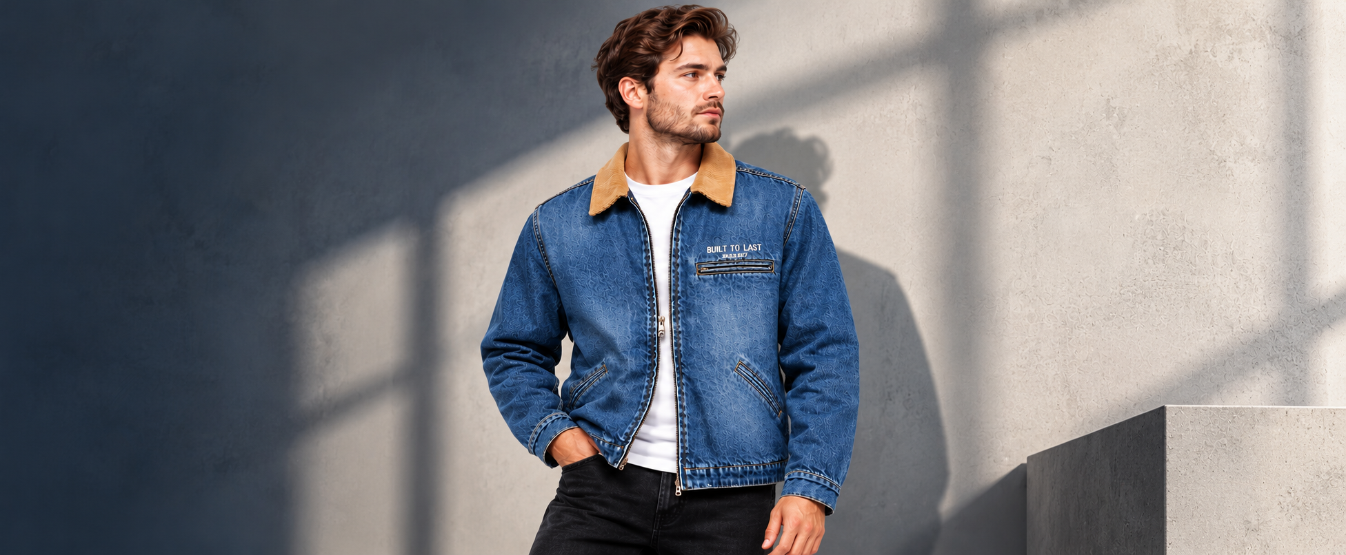 Men's Vintage Denim Jacket with Corduroy Collar – "BUILT TO LAST" Workwear Edition