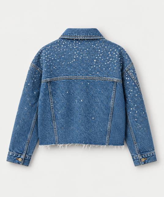 Women's Denim  Studded Crop Jacket